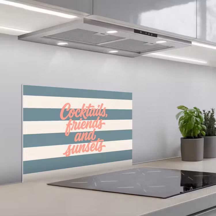 Kitchen splashback for hob - Cocktails - Stripes - Blue - Coral — 1