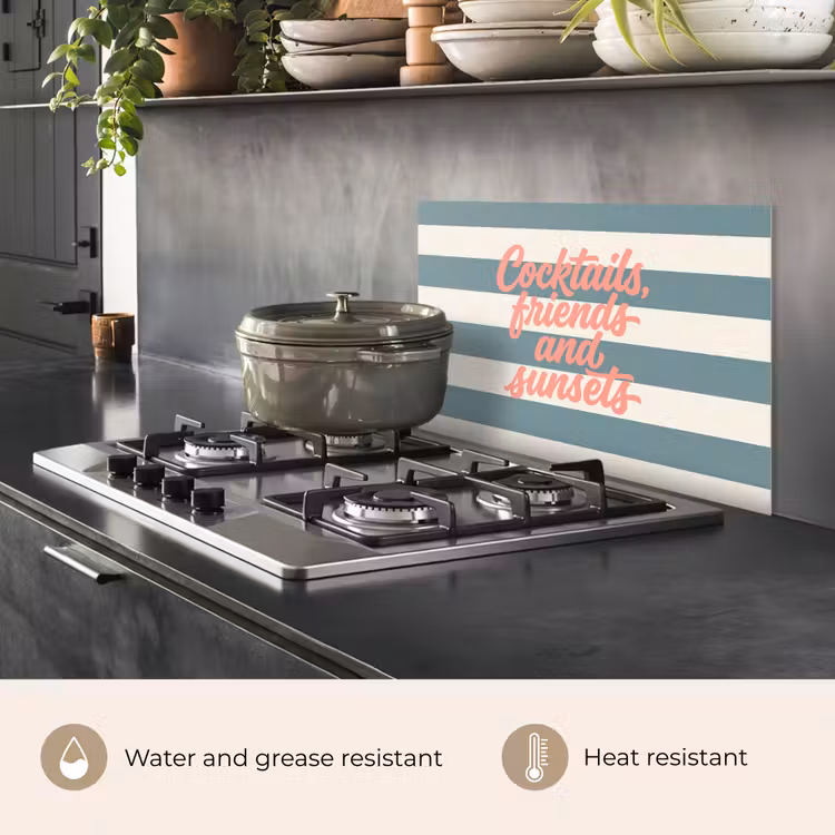 Kitchen splashback for hob - Cocktails - Stripes - Blue - Coral — 2
