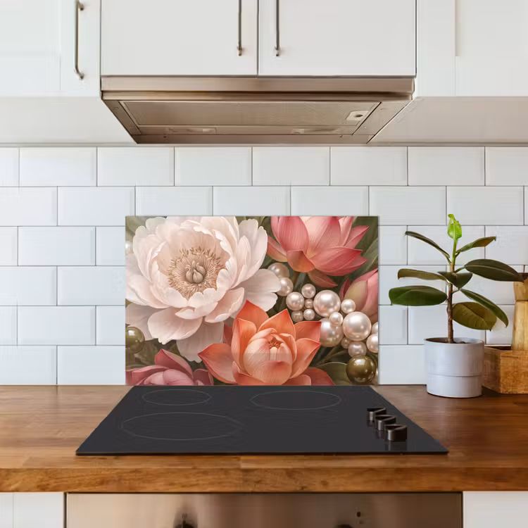 Kitchen splashback for hob - Flowers - Pearls - Elegant - Pink - White — 3