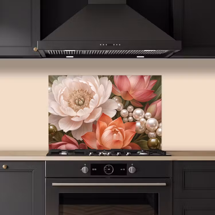 Kitchen splashback for hob - Flowers - Pearls - Elegant - Pink - White — 5