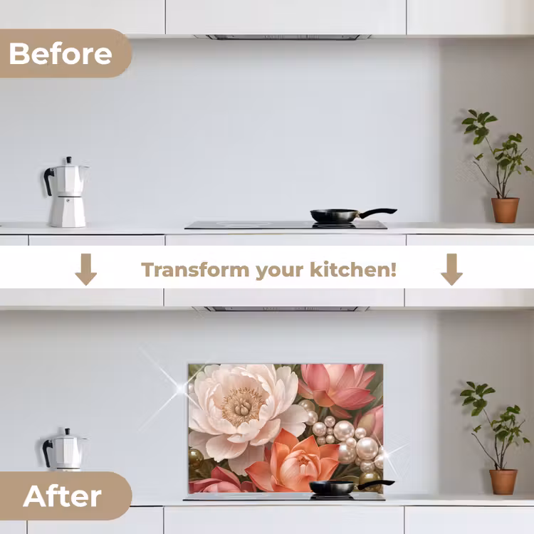Kitchen splashback for hob - Flowers - Pearls - Elegant - Pink - White — 7
