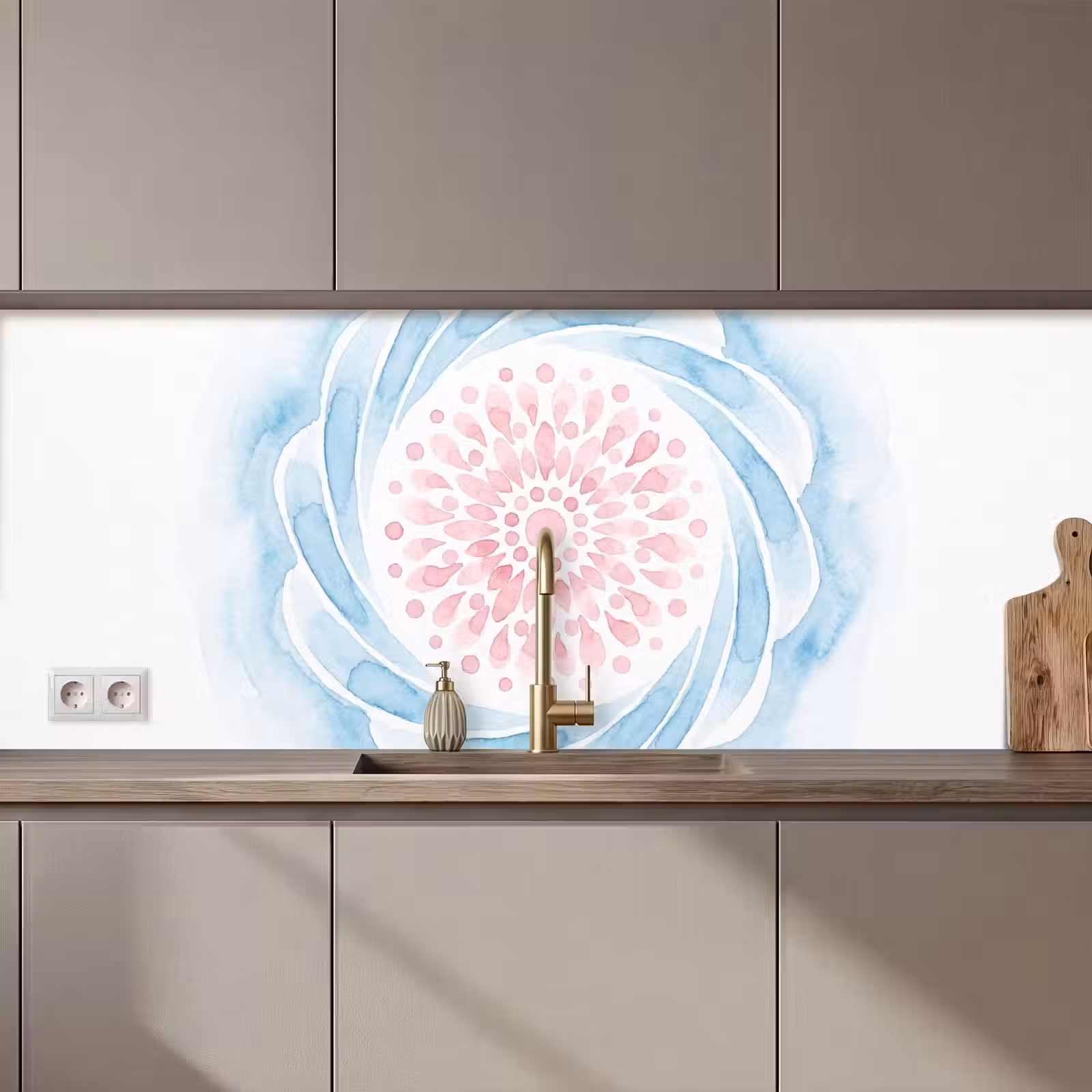 Kitchen splashback - Abstract - Flower Shape - Watercolor - Pink - Blue — 1