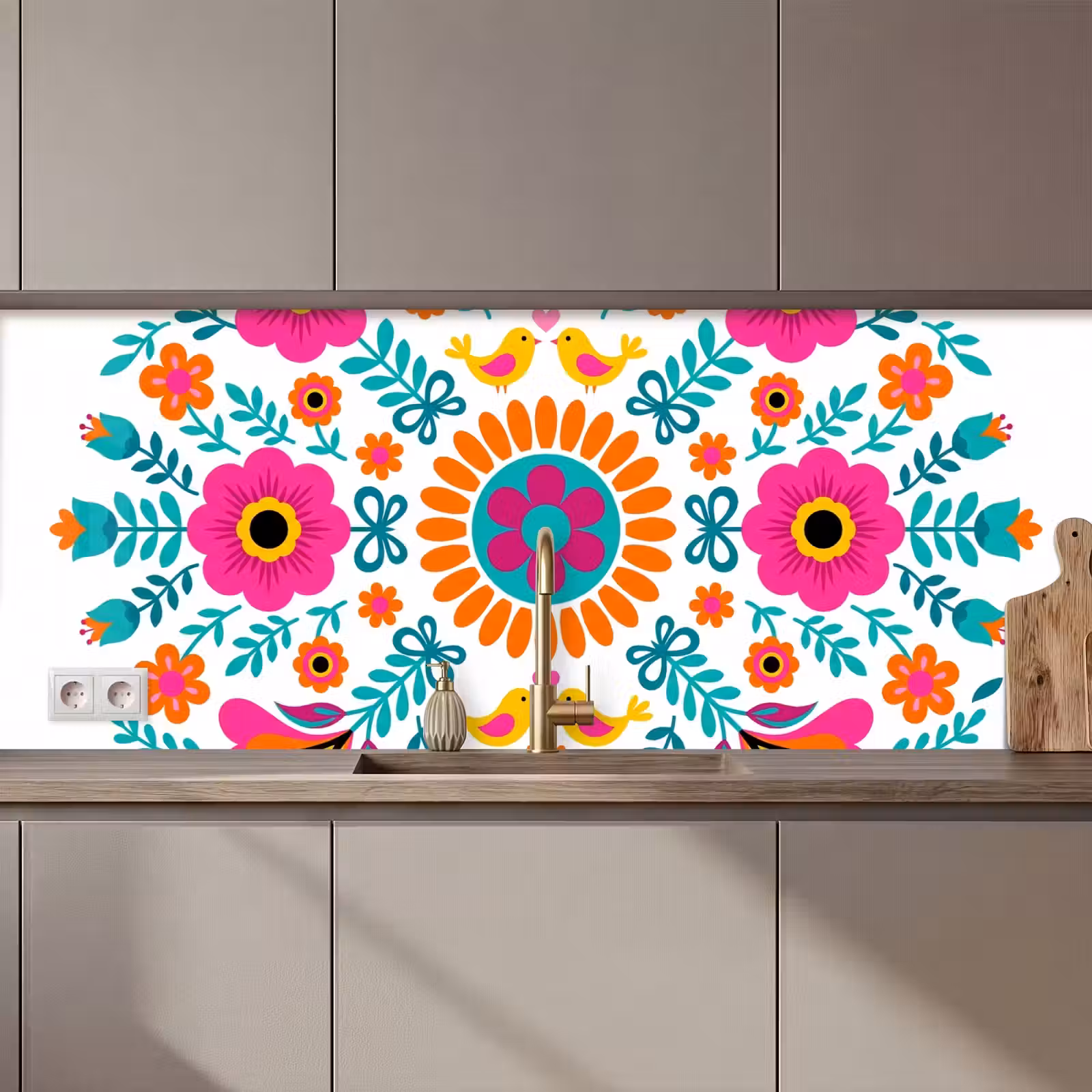 Kitchen splashback - Flowers - Bird - Pattern - Colorful - Modern — 1