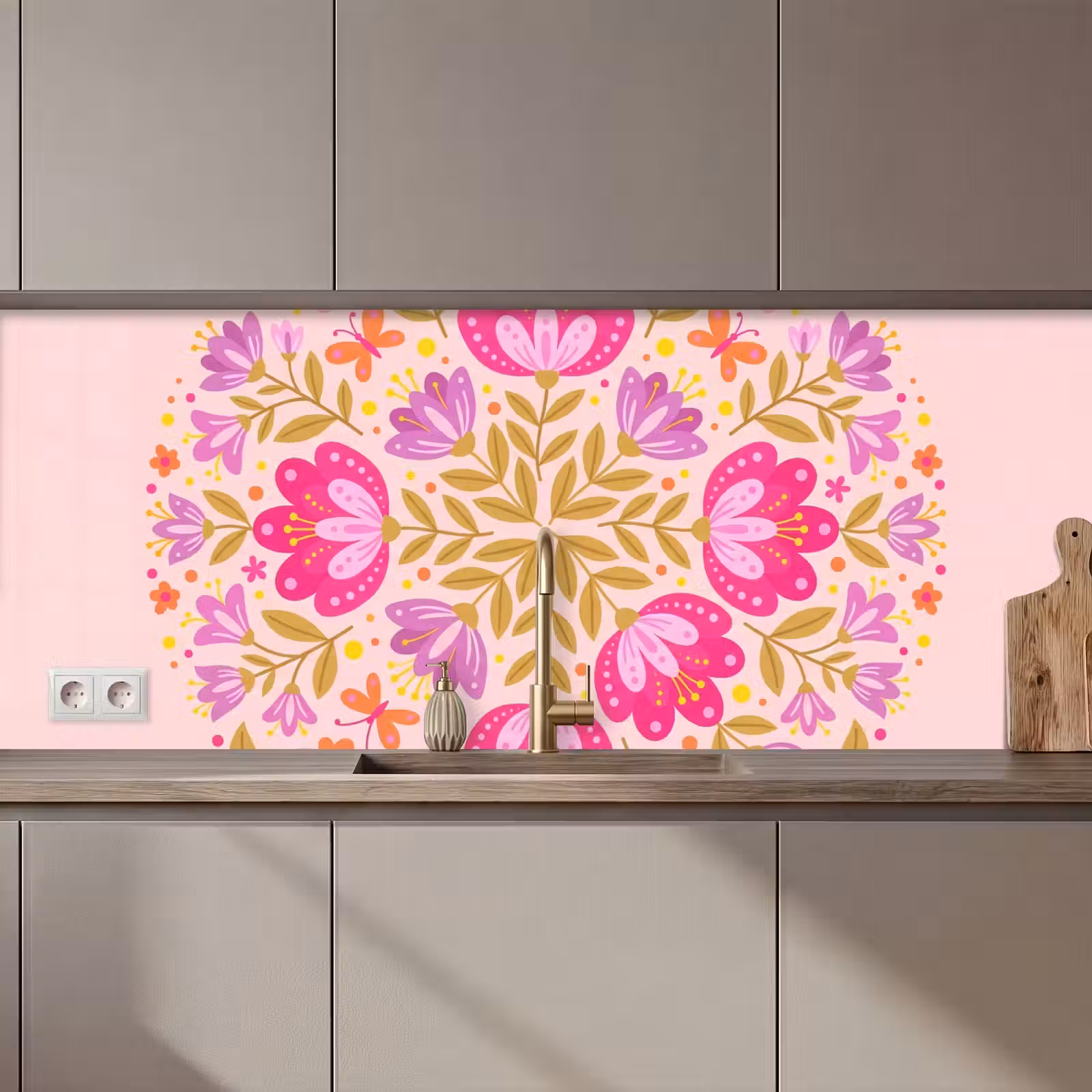 Kitchen splashback - Flowers - Pattern - Nature - Abstract - Pink — 1