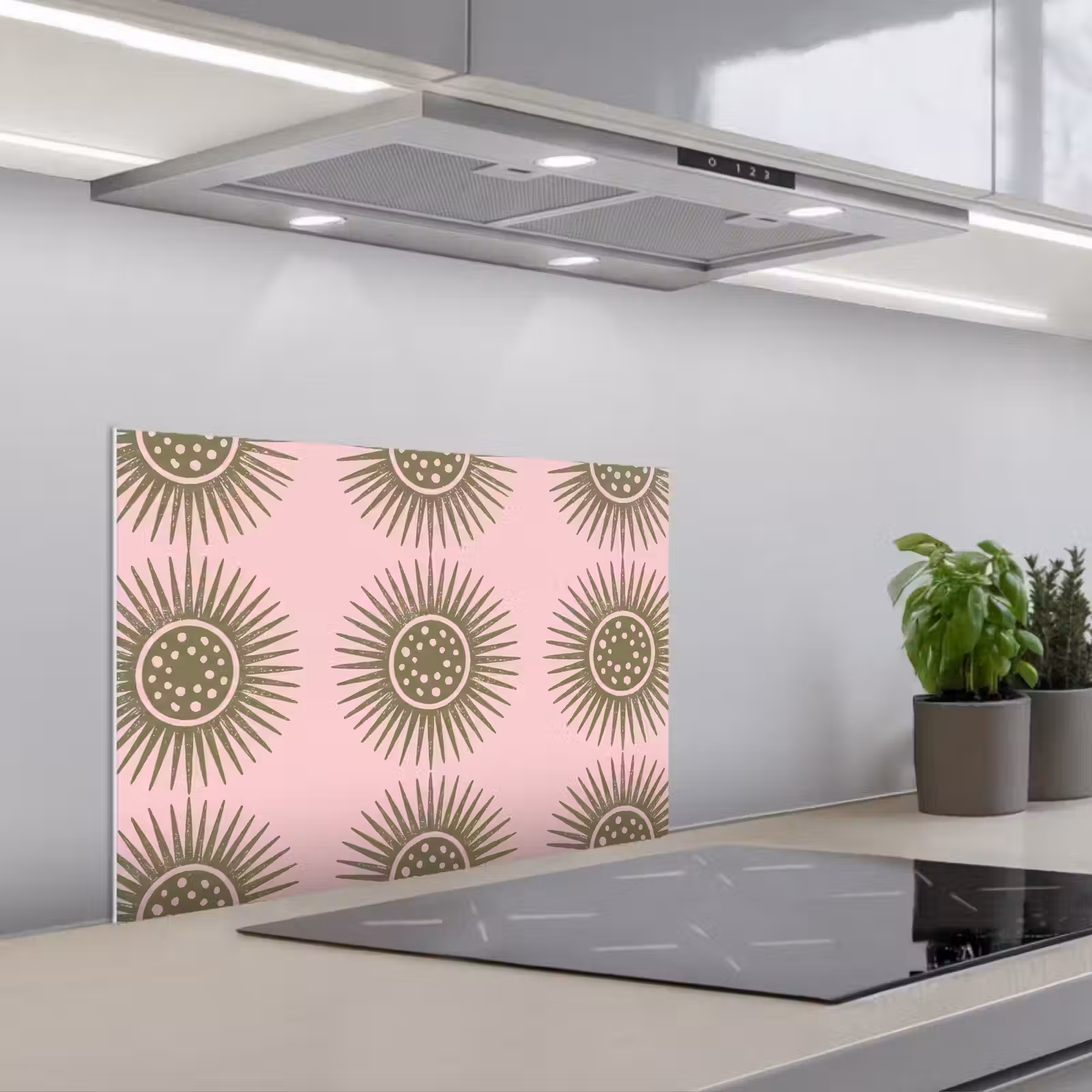 Kitchen splashback for hob - Flowers - Pattern - Abstract - Pink - Green — 1