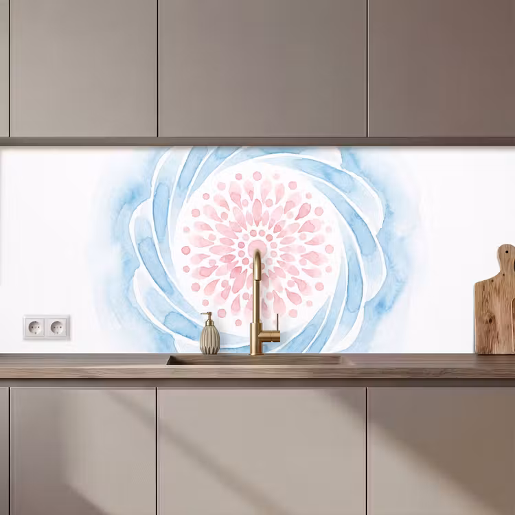 Kitchen splashback - Abstract - Flower Shape - Watercolor - Pink - Blue — 1
