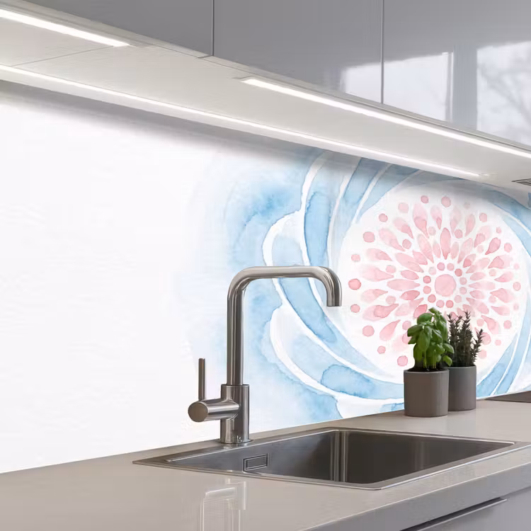 Kitchen splashback - Abstract - Flower Shape - Watercolor - Pink - Blue — 2