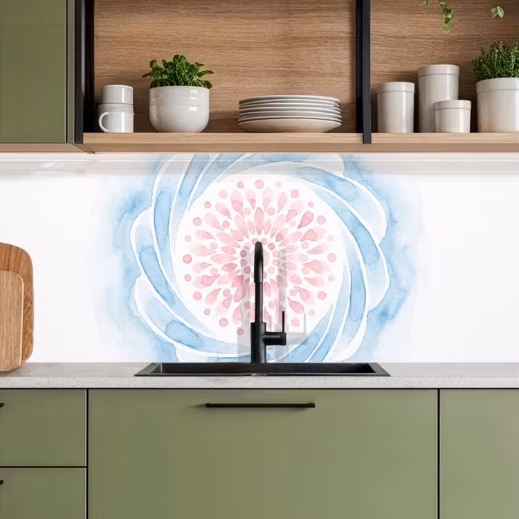 Kitchen splashback - Abstract - Flower Shape - Watercolor - Pink - Blue — 8