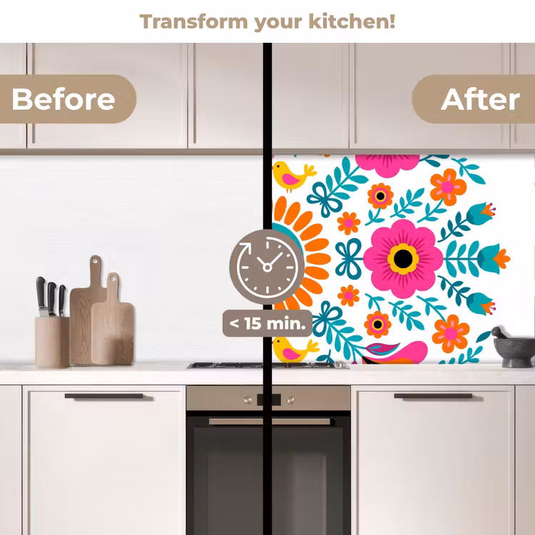 Kitchen splashback - Flowers - Bird - Pattern - Colorful - Modern — 3