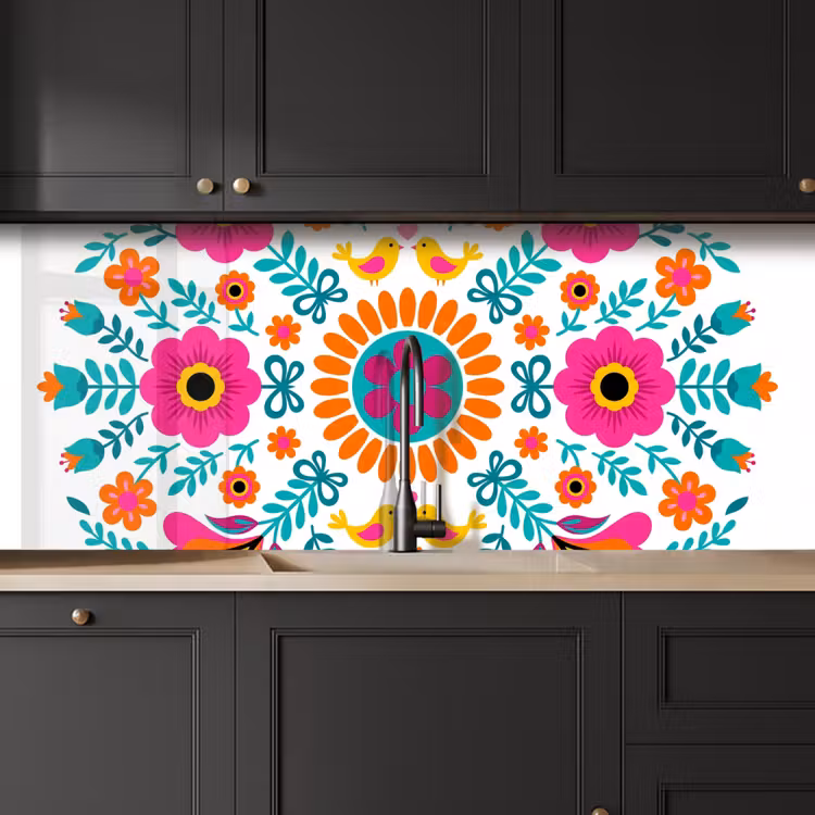 Kitchen splashback - Flowers - Bird - Pattern - Colorful - Modern — 6