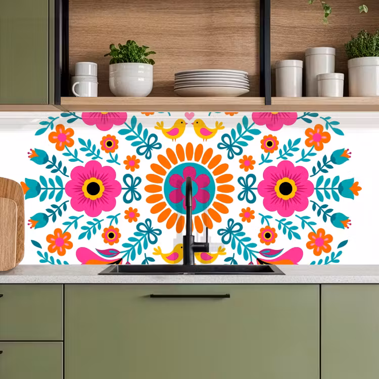 Kitchen splashback - Flowers - Bird - Pattern - Colorful - Modern — 8