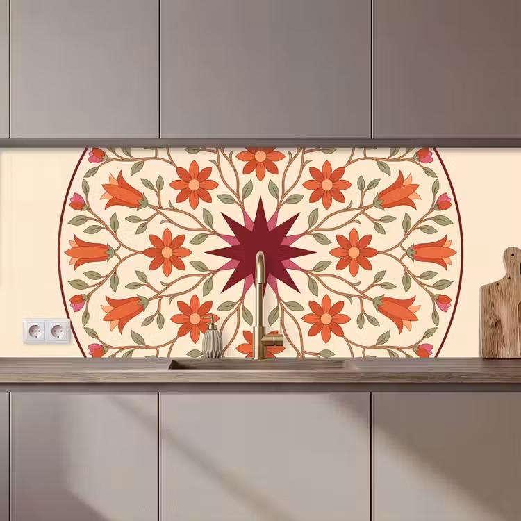 Kitchen splashback - Flowers - Mandala - Decorative - Red — 1