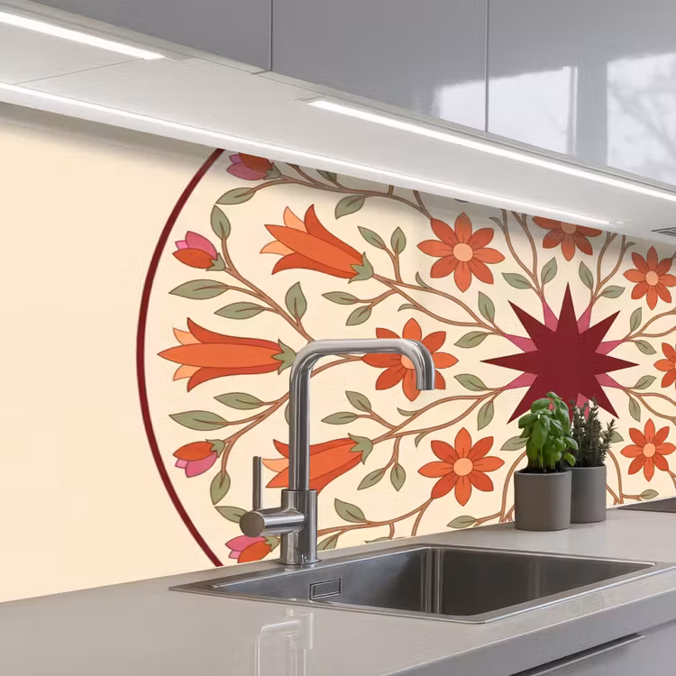 Kitchen splashback - Flowers - Mandala - Decorative - Red — 2