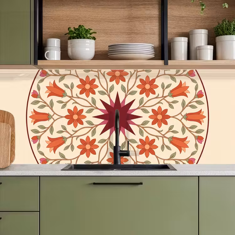 Kitchen splashback - Flowers - Mandala - Decorative - Red — 8