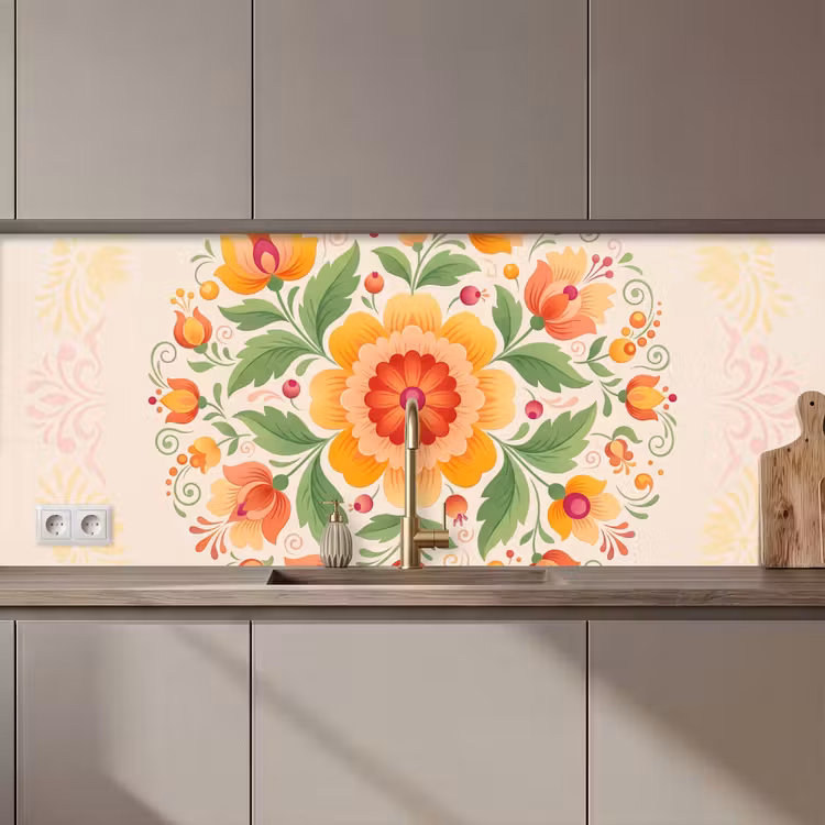 Kitchen splashback - Flowers - Pattern - Decorative - Orange — 1