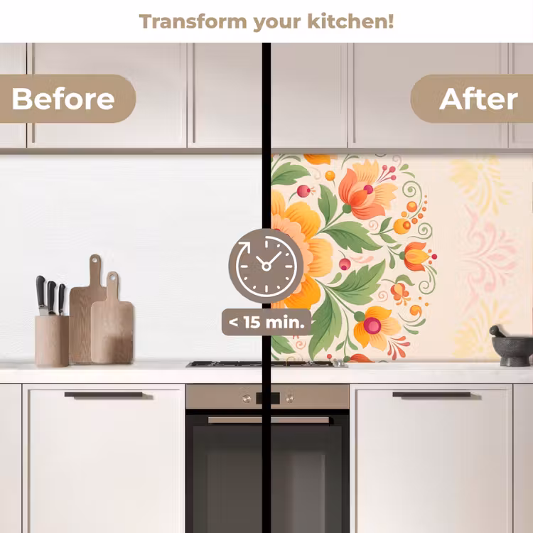 Kitchen splashback - Flowers - Pattern - Decorative - Orange — 3
