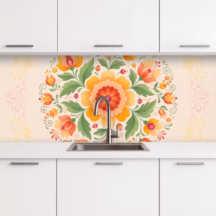 Kitchen splashback - Flowers - Pattern - Decorative - Orange — 4