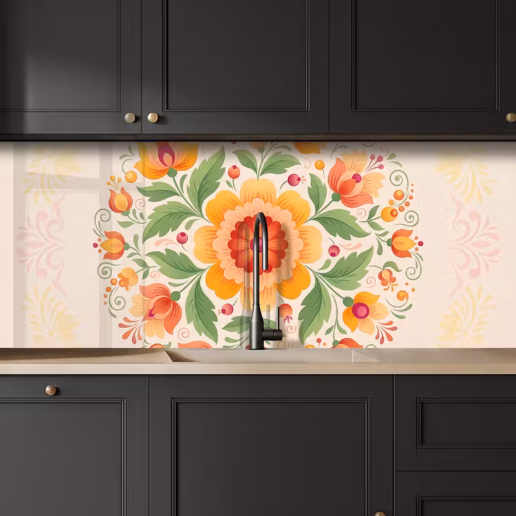 Kitchen splashback - Flowers - Pattern - Decorative - Orange — 6