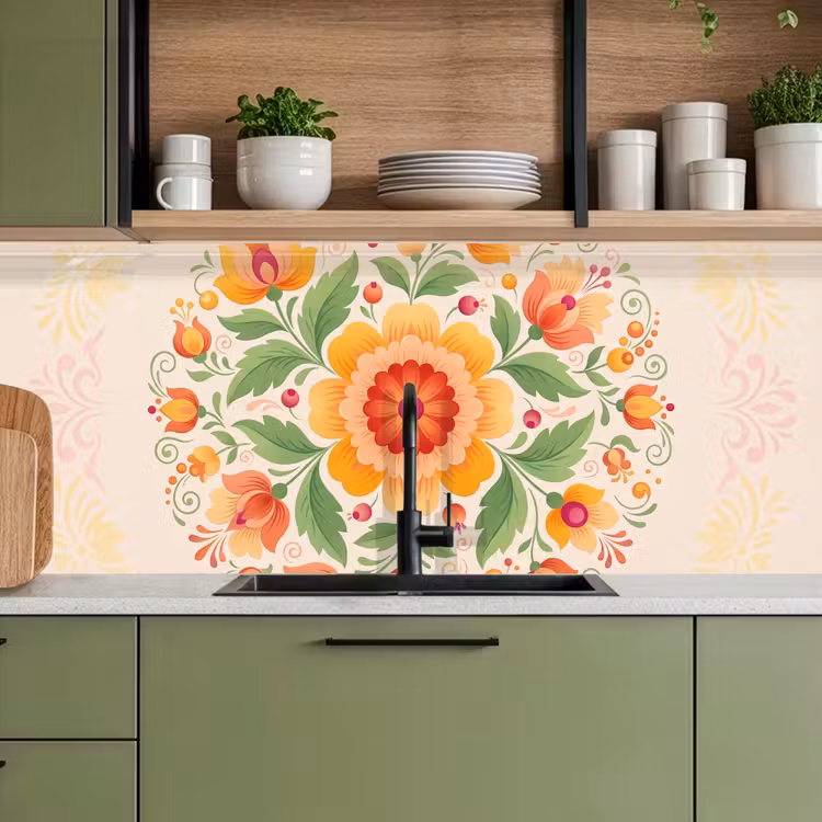 Kitchen splashback - Flowers - Pattern - Decorative - Orange — 8