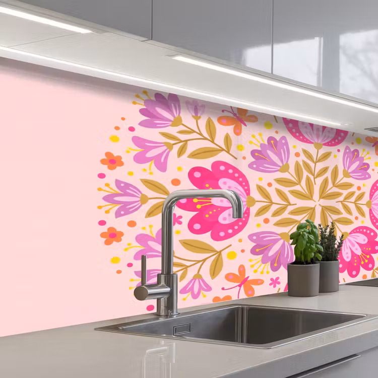 Kitchen splashback - Flowers - Pattern - Nature - Abstract - Pink — 2