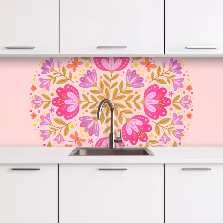 Kitchen splashback - Flowers - Pattern - Nature - Abstract - Pink — 4