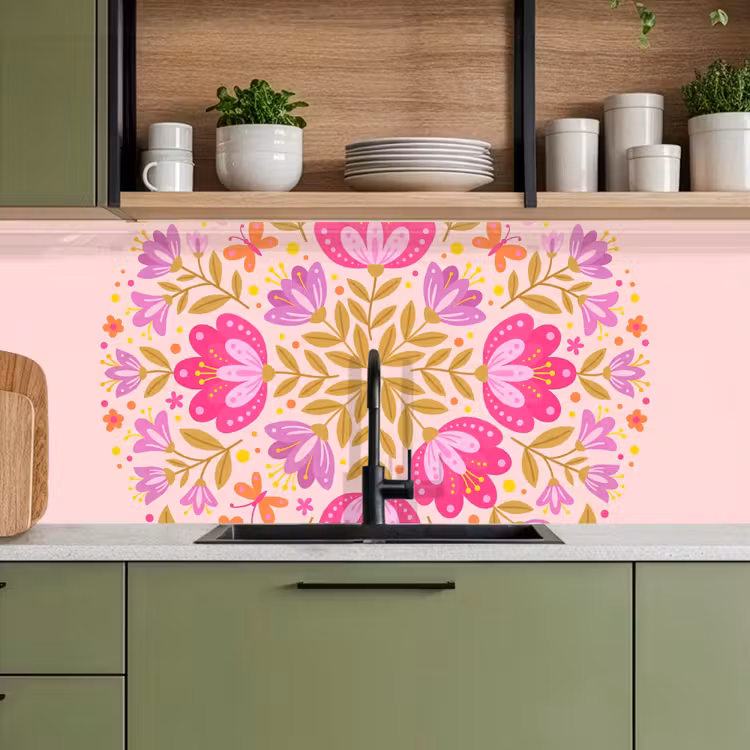 Kitchen splashback - Flowers - Pattern - Nature - Abstract - Pink — 8