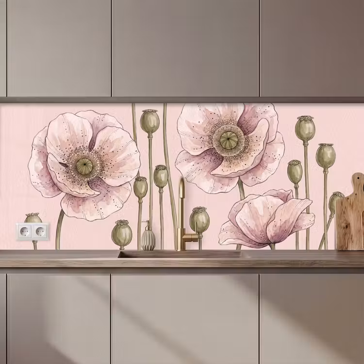 Kitchen splashback - Flowers - Summer - Nature - Watercolor - Pink — 1