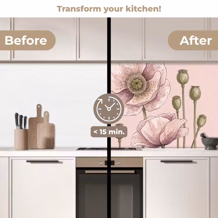 Kitchen splashback - Flowers - Summer - Nature - Watercolor - Pink — 3