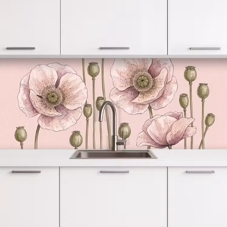 Kitchen splashback - Flowers - Summer - Nature - Watercolor - Pink — 4