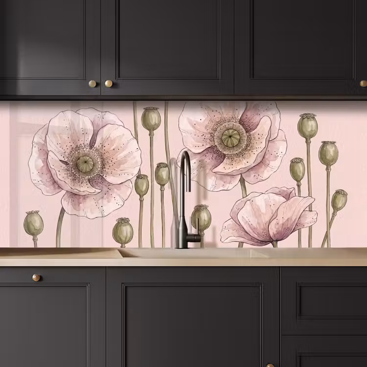 Kitchen splashback - Flowers - Summer - Nature - Watercolor - Pink — 6