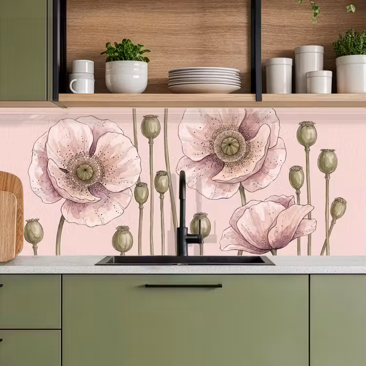 Kitchen splashback - Flowers - Summer - Nature - Watercolor - Pink — 8