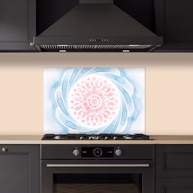 Kitchen splashback for hob - Abstract - Flower Shape - Watercolor - Pink - Blue — 5