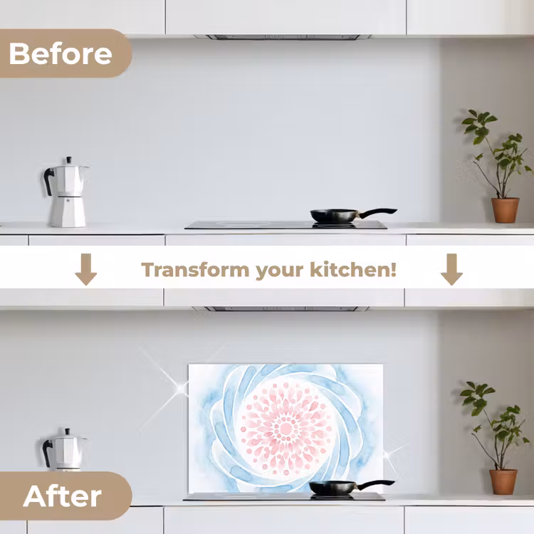 Kitchen splashback for hob - Abstract - Flower Shape - Watercolor - Pink - Blue — 7
