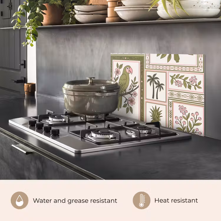 Kitchen splashback for hob - Bird - Tropical - Pattern - Decorative - Green — 2