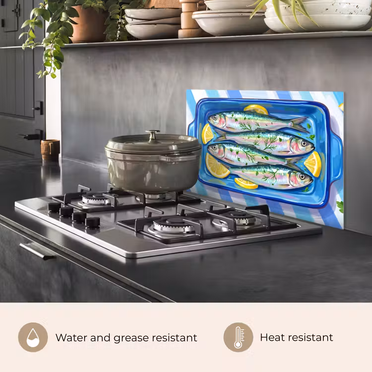 Kitchen splashback for hob - Fish - Lemon - Herbs - Food - Blue — 2