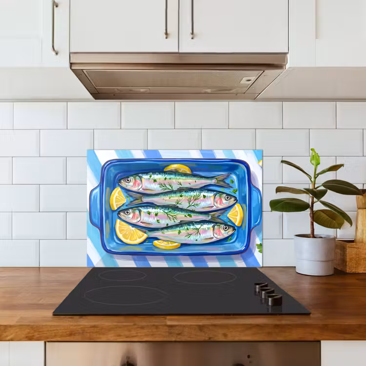Kitchen splashback for hob - Fish - Lemon - Herbs - Food - Blue — 3