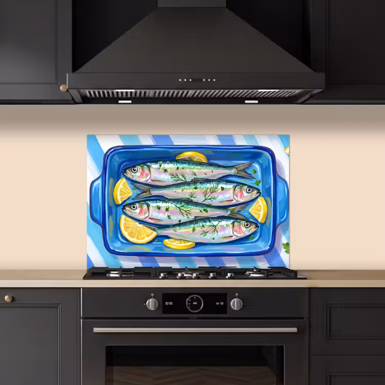 Kitchen splashback for hob - Fish - Lemon - Herbs - Food - Blue — 5