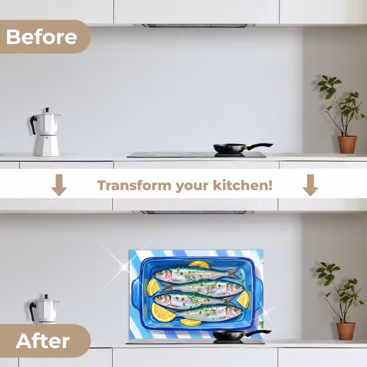 Kitchen splashback for hob - Fish - Lemon - Herbs - Food - Blue — 7