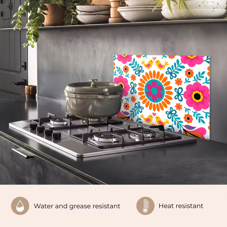 Kitchen splashback for hob - Flowers - Bird - Pattern - Colorful - Modern — 2