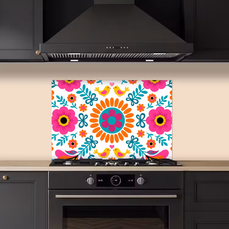 Kitchen splashback for hob - Flowers - Bird - Pattern - Colorful - Modern — 5