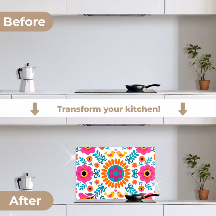 Kitchen splashback for hob - Flowers - Bird - Pattern - Colorful - Modern — 7