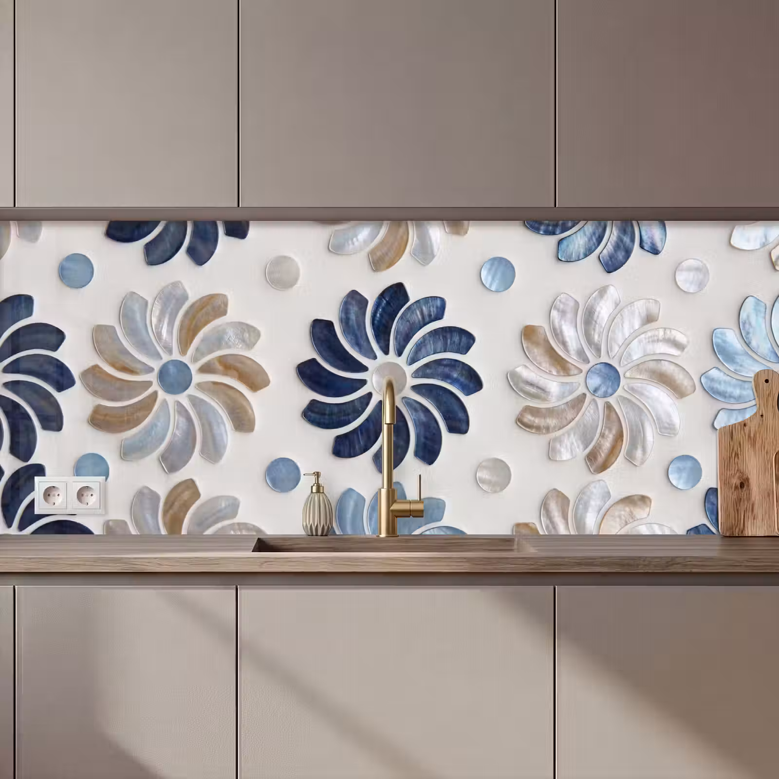 Kitchen splashback - Flowers - Mother-of-Pearl - Abstract - Pattern - Blue — 1