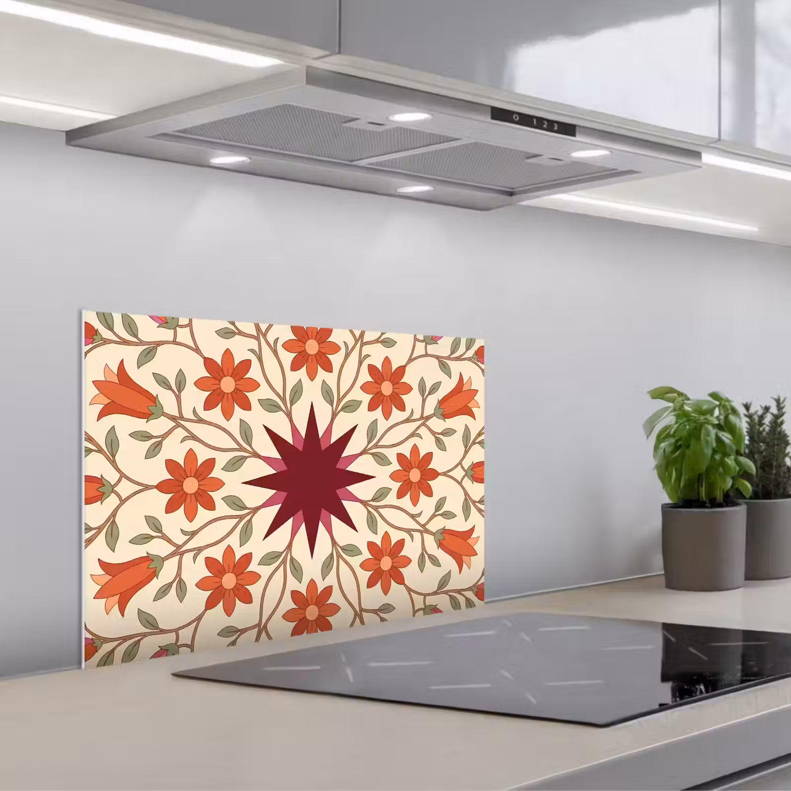Kitchen splashback for hob - Flowers - Mandala - Decorative - Red — 1