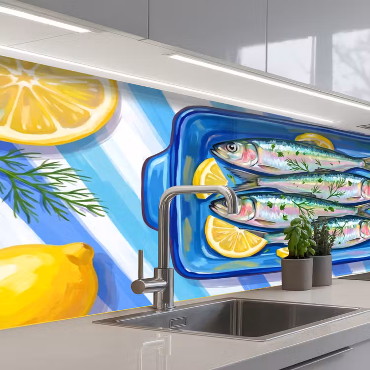 Kitchen splashback - Fish - Lemon - Herbs - Food - Blue — 2