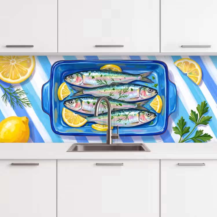 Kitchen splashback - Fish - Lemon - Herbs - Food - Blue — 4