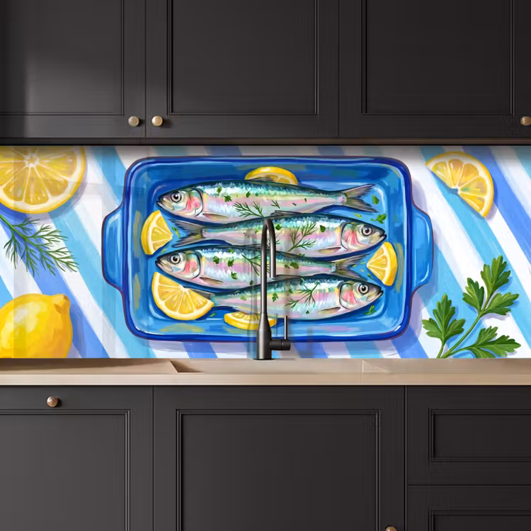 Kitchen splashback - Fish - Lemon - Herbs - Food - Blue — 6