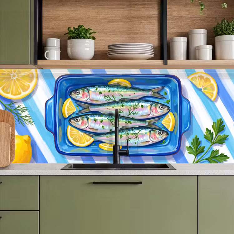 Kitchen splashback - Fish - Lemon - Herbs - Food - Blue — 8