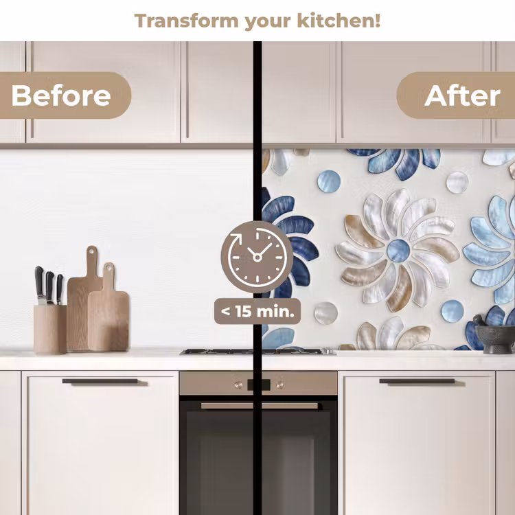 Kitchen splashback - Flowers - Mother-of-Pearl - Abstract - Pattern - Blue — 3