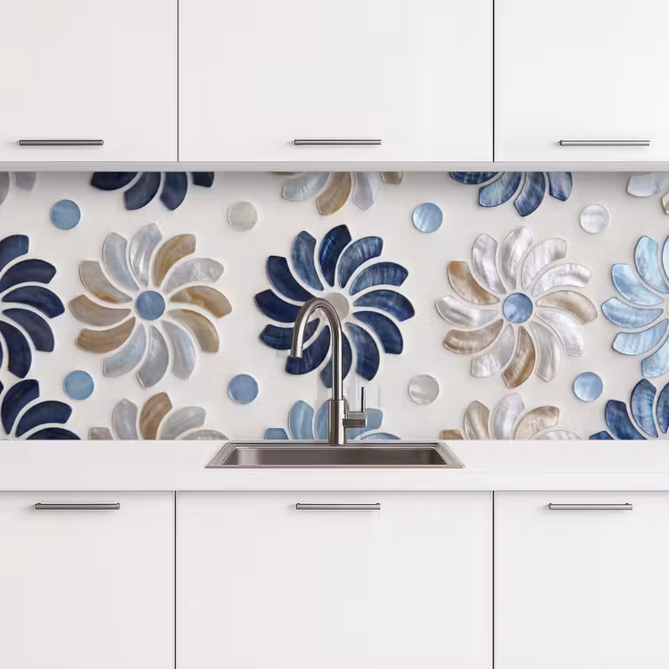 Kitchen splashback - Flowers - Mother-of-Pearl - Abstract - Pattern - Blue — 4
