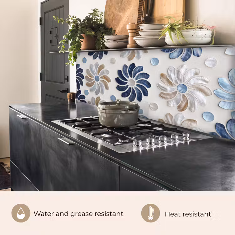 Kitchen splashback - Flowers - Mother-of-Pearl - Abstract - Pattern - Blue — 5